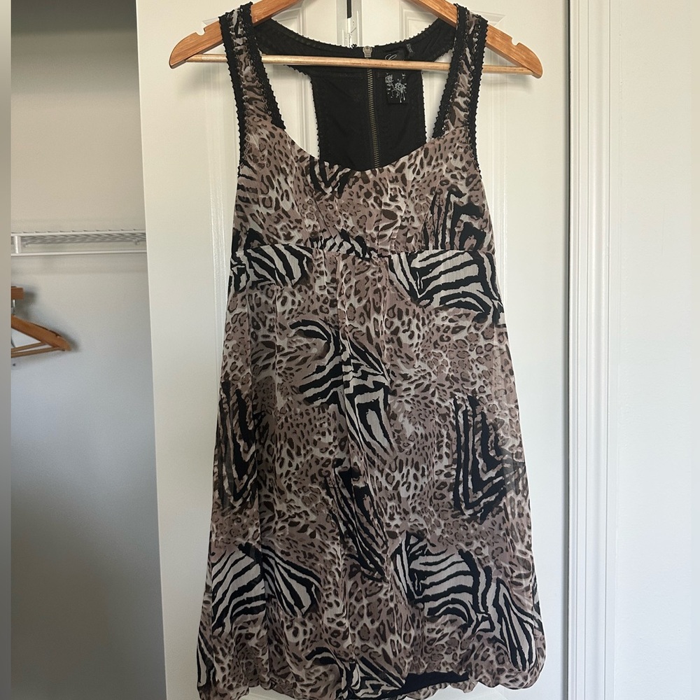 Vintage Guess Animal Print Scoop Neck Mini Sundress